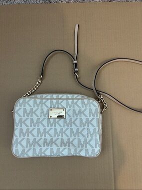 Michael Kors Cream and Gold MK Logo Crossbody Bag
